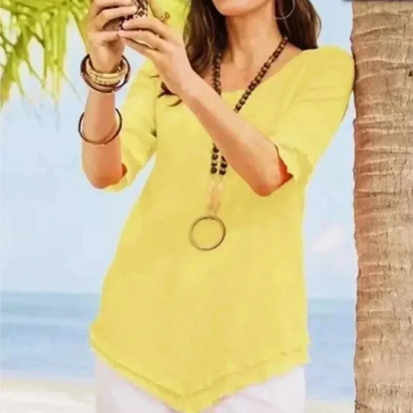 Soft Surroundings Womens Small Yellow Siesta Key Layered Gauze Tunic Top    #165 - Picture 1 of 1